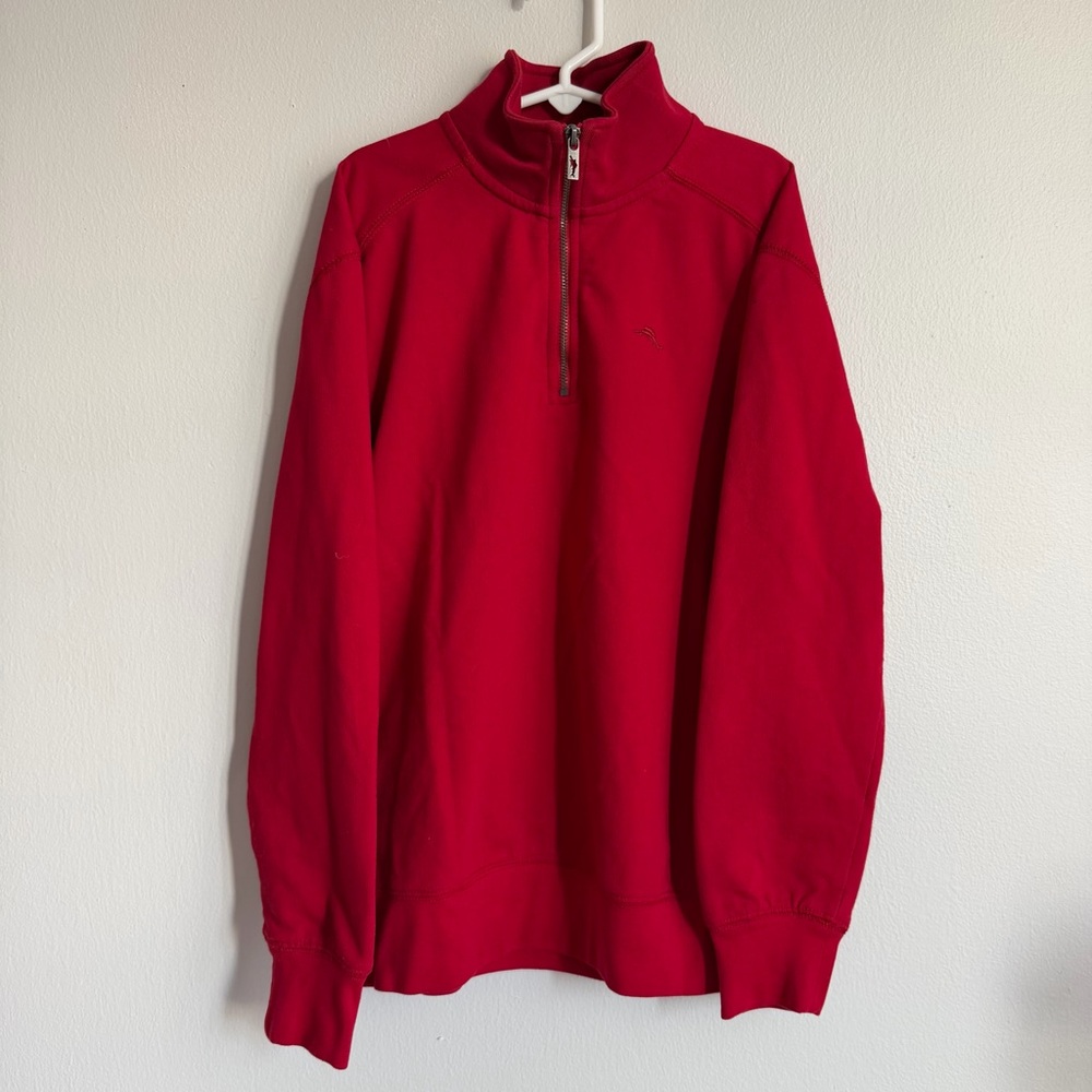 Tommy Bahama Bright Red Quarter Zip Pullover Long Sleeve Shirt - Size M 10-12